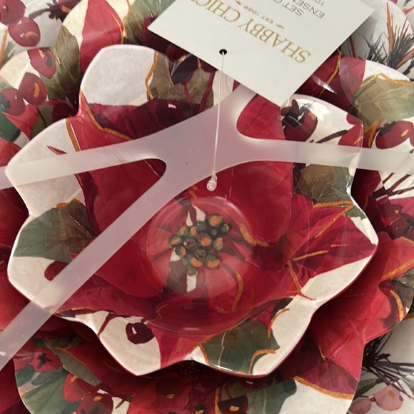 Rachel Ashwell Shabby Chic Christmas Poinsettia Design Melamine Bowls Set of 4 - Picture 2 of 6